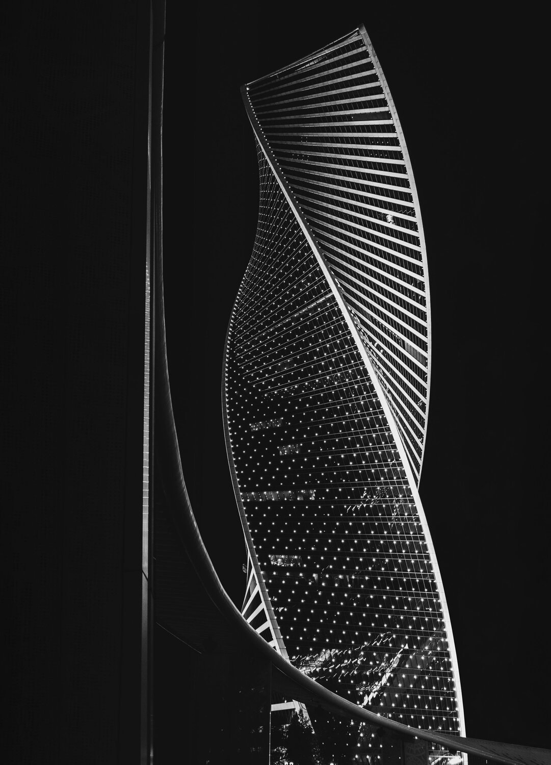 architecture, black, white, geometry, pattern, night, moscow, city, building, tower, line, light, russia, Архитектура, Геометрия, Москва, Россия, Гладков Сергей