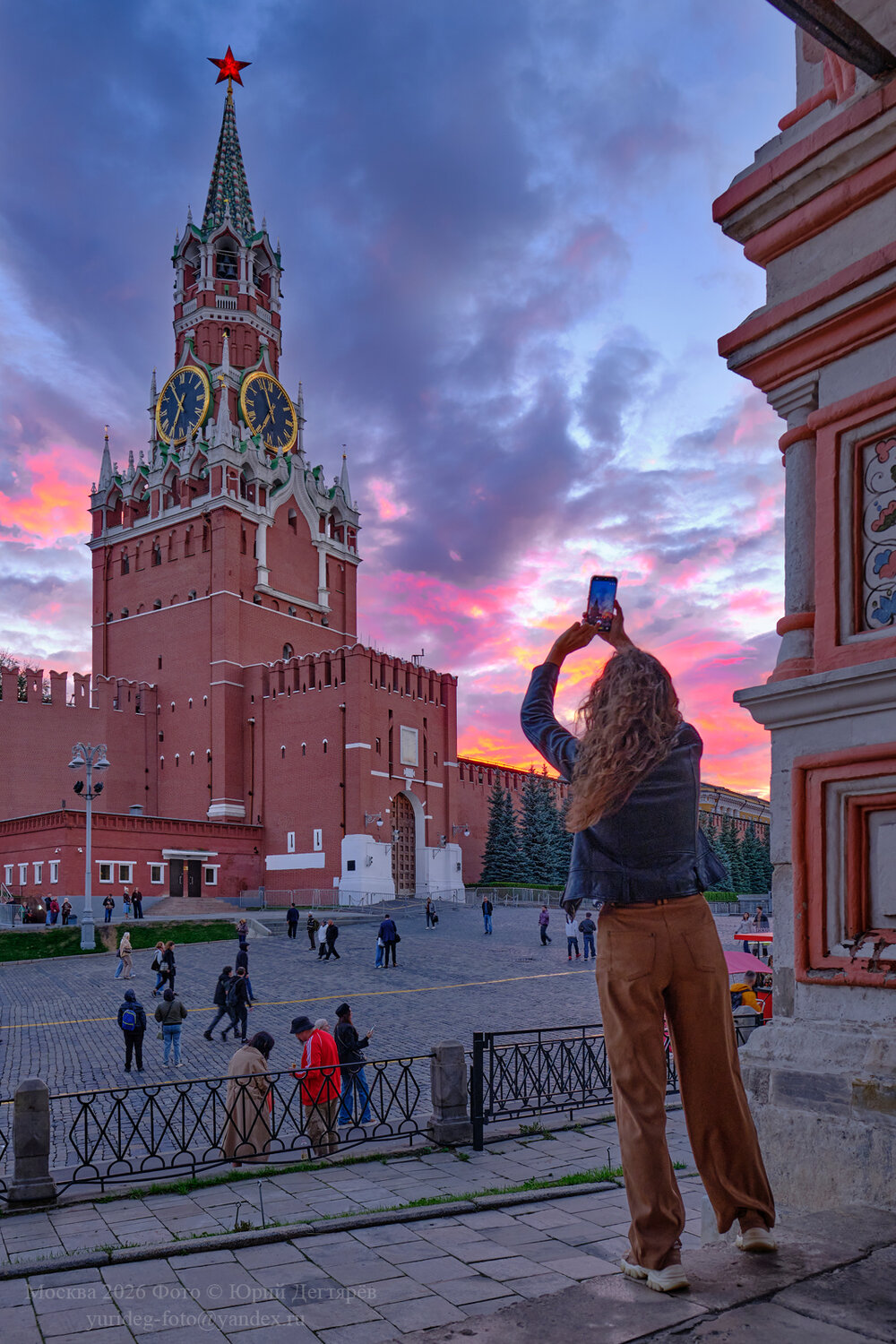 москва, кремль, московский, спасская, башня, закат, красная, площадь, девушка, звезда, рубиновая, куранты, Юрий Дегтярев