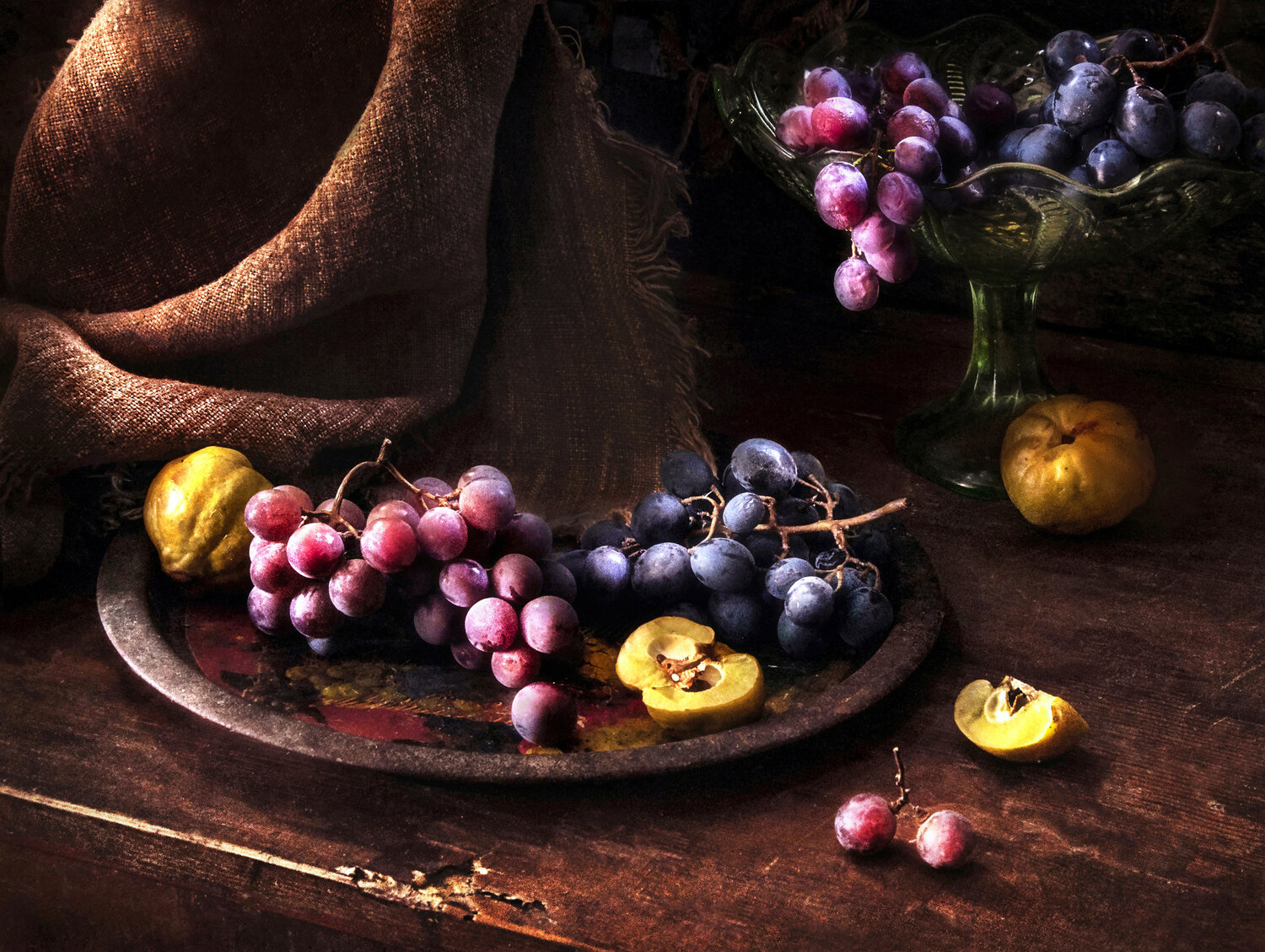 натюрморт, осень, плоды, виноград, айва, still life, grapes, autumn, колористика, Буглак Инна