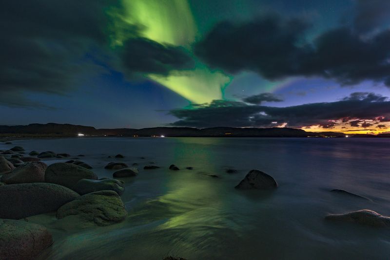 Nothern lights, Aurora  Borealis, северное сияние, закат Nothern lights at sunset фото превью