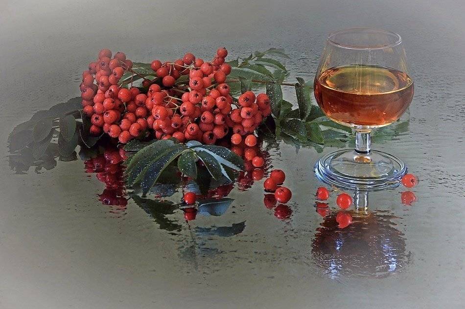 натюрморт, стекло, капли воды, рябина, бокал коньяка, Ирина Приходько