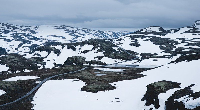 норвегия, горы, снег, дорога, norway, mountains, snow, road Mountain road фото превью