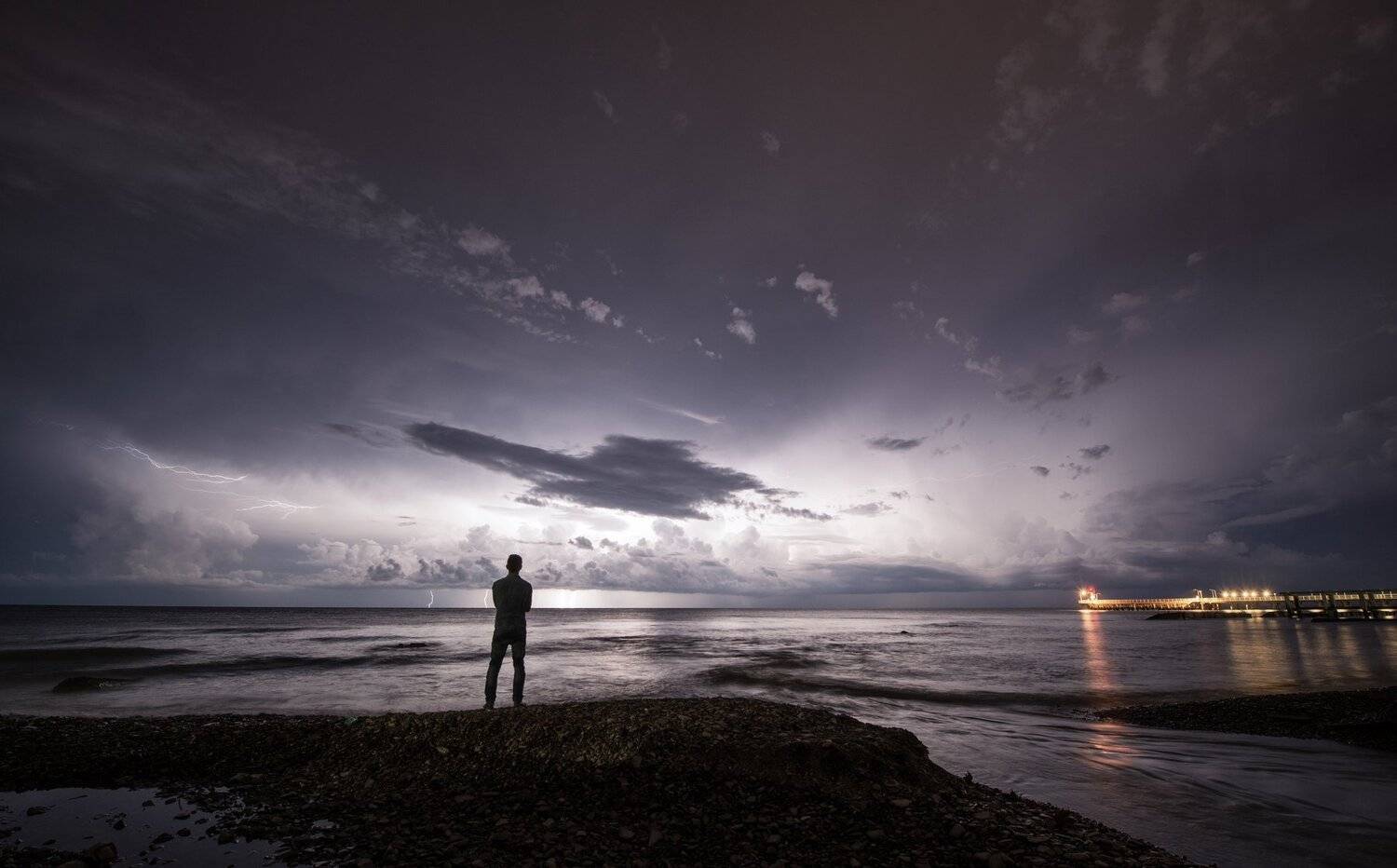 ночь, гроза, море, человек, стихия, Александр Пругов