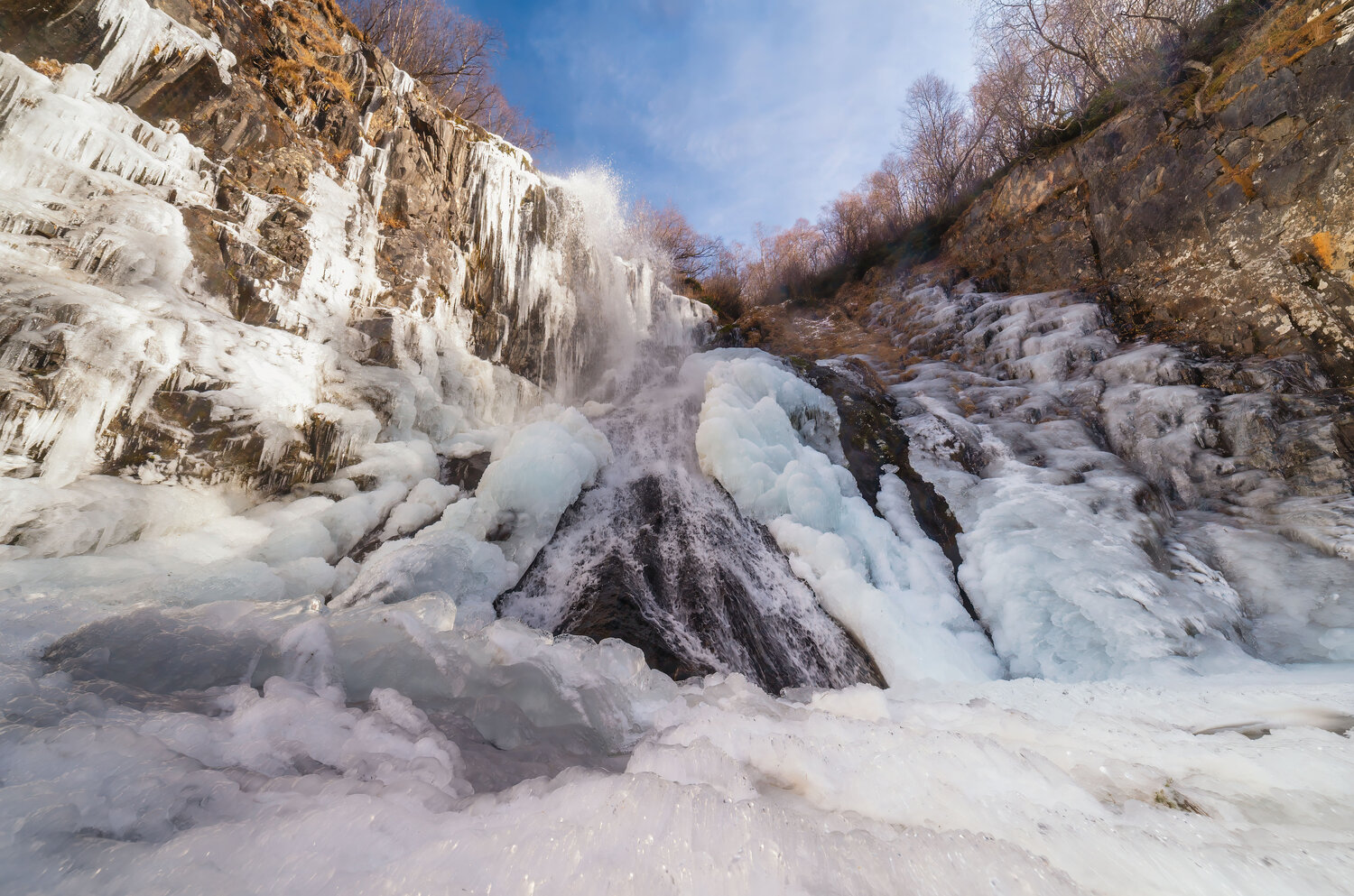 водопад, снег, лёд, осень, горы, кавказ, домбай, Бугримов Егор