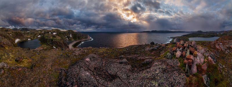 Восход, Кольский, Кольский п-ов, Лето, Море, Облака, Озеро, Панорама, Пейзаж, Природа, Рассвет, Север, Скалы, Утро *** фото превью