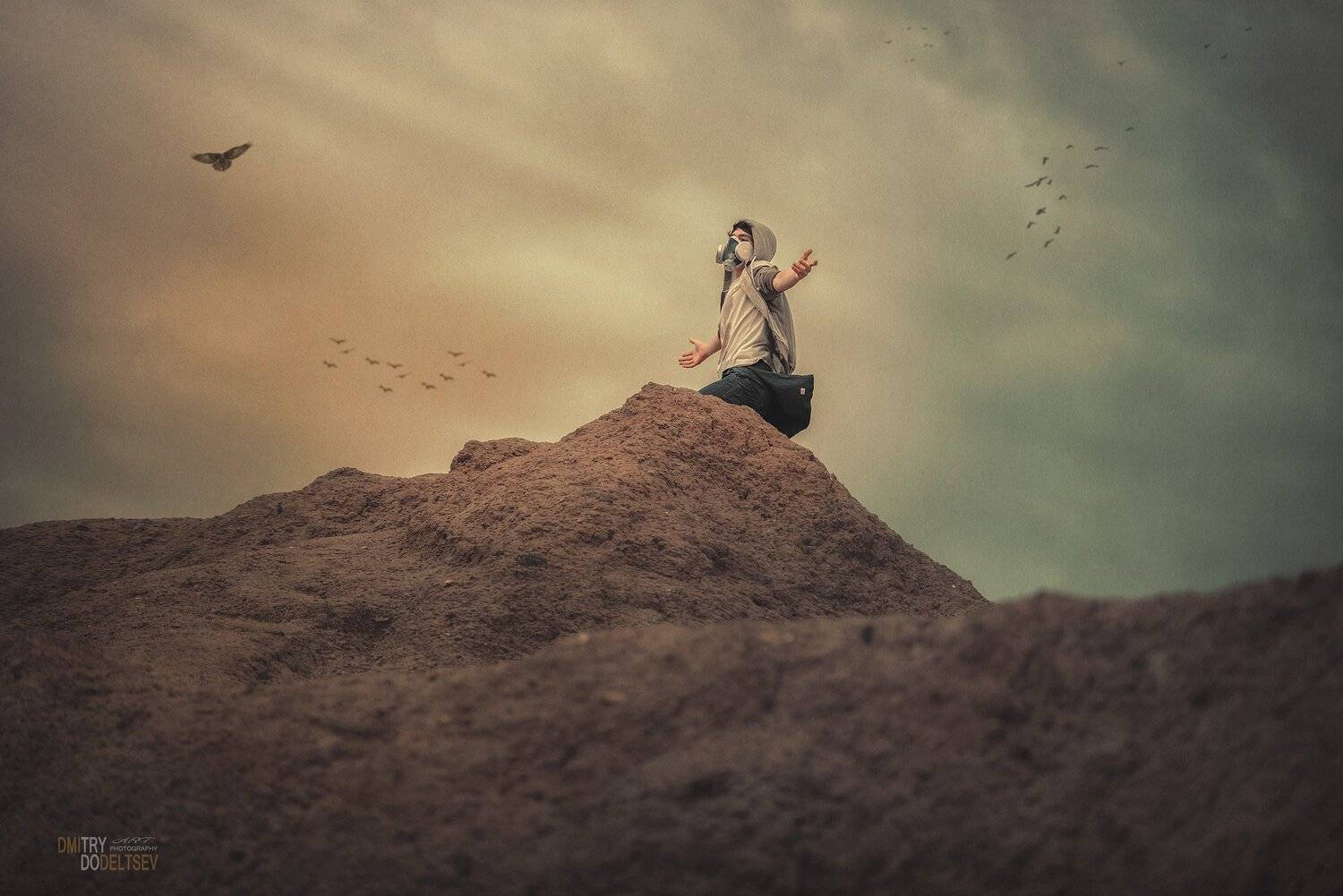горы, скалы, портрет, парень, вороны, апокалипсис, стая, Дмитрий Додельцев