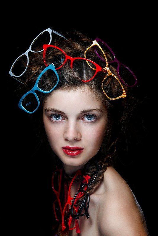 girl, art, portrait, glasses, hairstyle, beauty \