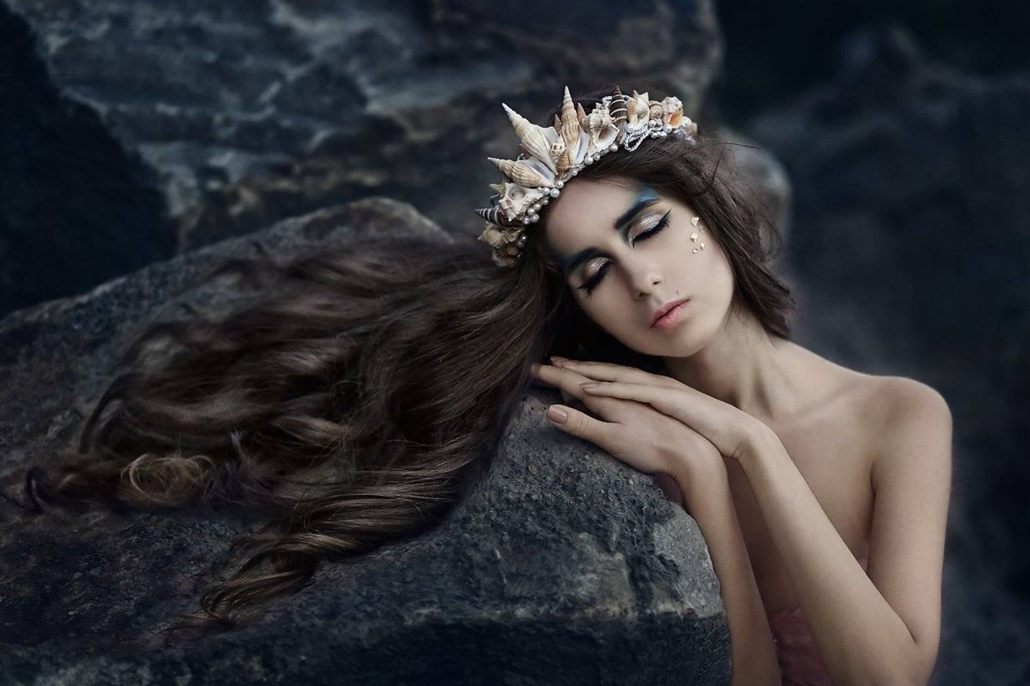 Девушка, Камень, Корона, Красота, Море, Портрет, Русалка, Сказка, Фантазия, Марина Кондратова