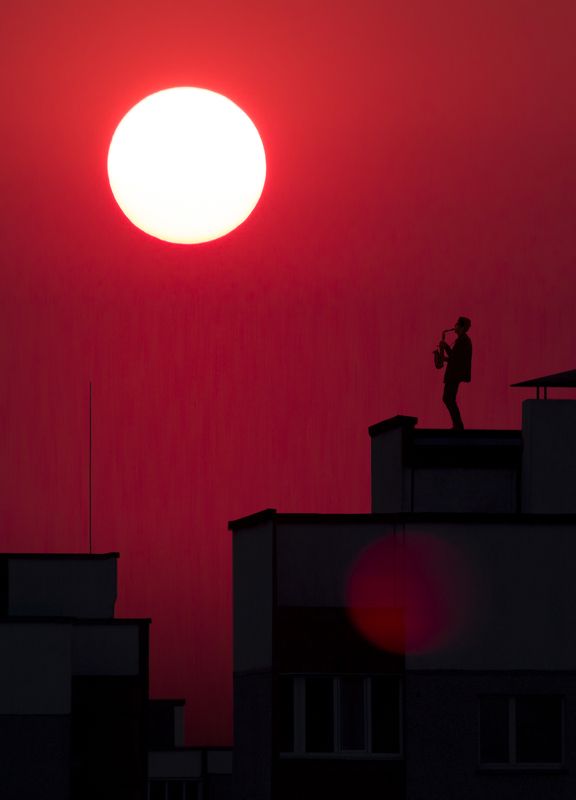 Блюз, Вечер, Закат, Лето, Музыкант, Мызыка, Солнце Последние ноты лета. фото превью