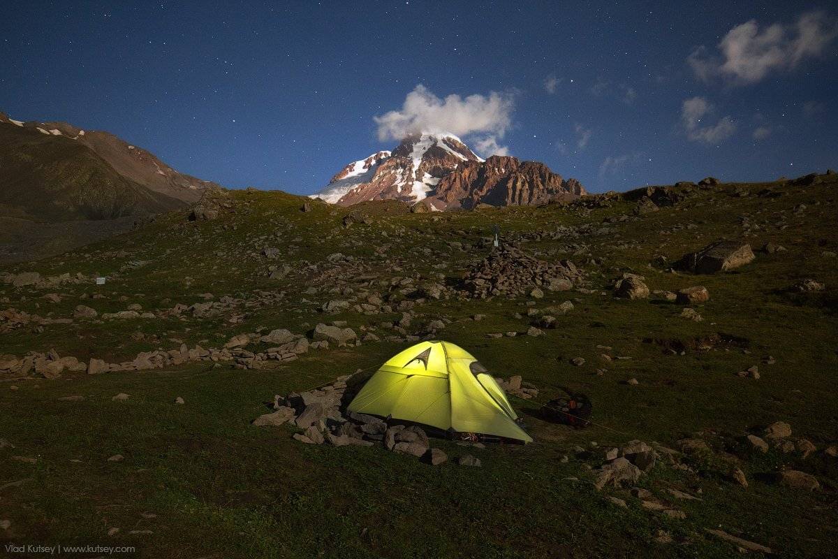 казбек, гора, горы, восхождение, кавказ, палатка, ночь, звезды, лагерь, грузия, Владимир Куцый