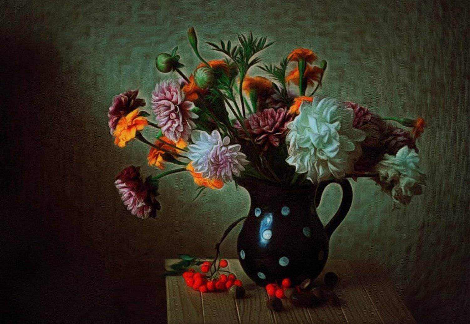 .георгины., Натюрморт, Рябина, Цветы, Princess Bubblegum