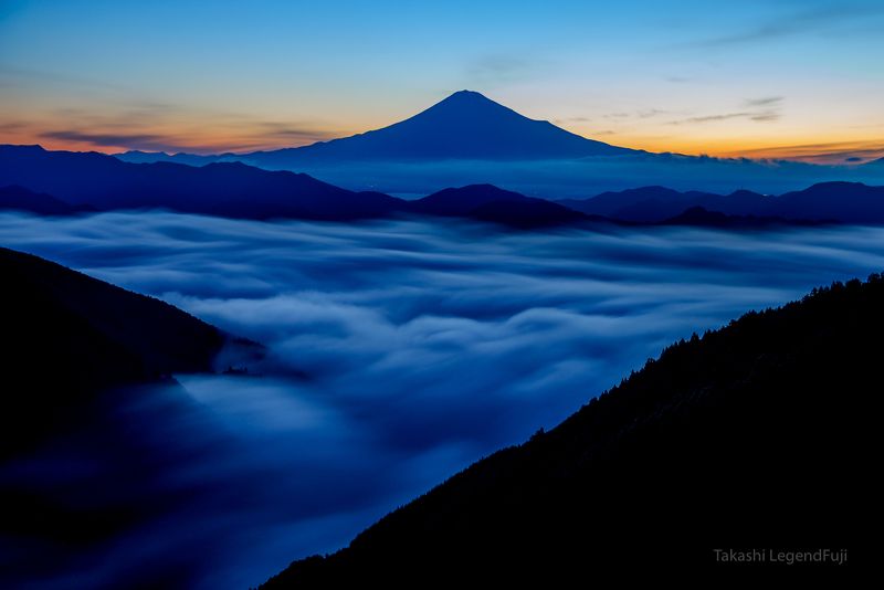 Fuji,mountain,dawn,Japan,sky,cloud,river,morning,sky,blue,beautiful,amazing River of clouds фото превью