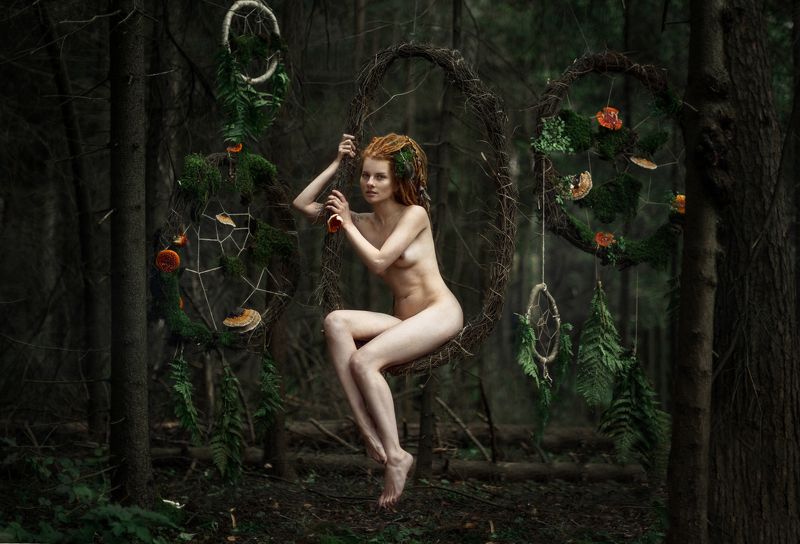 девушка портрет сказка лес лицо глаза волосы ню  фото превью