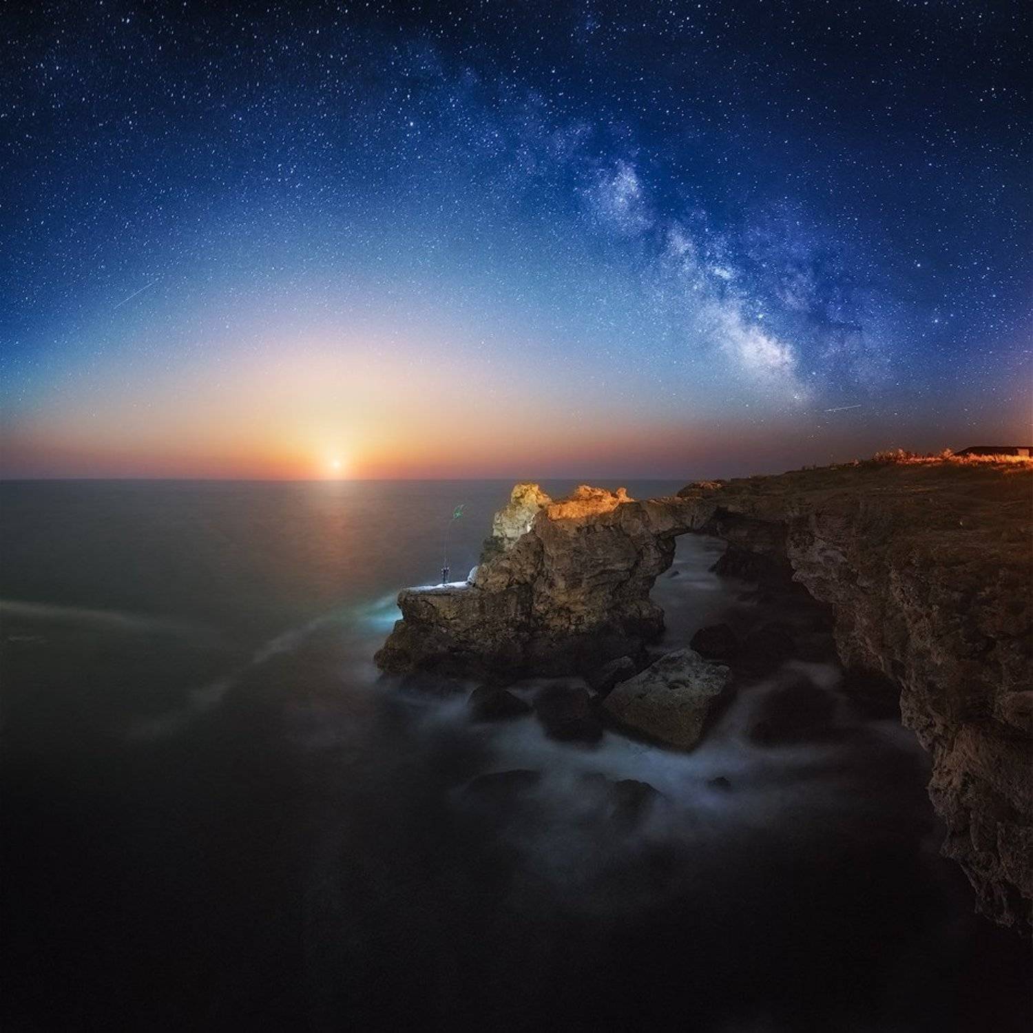night, Bulgaria, moon, stars, fisherman, milky way, Ivan Miladinov