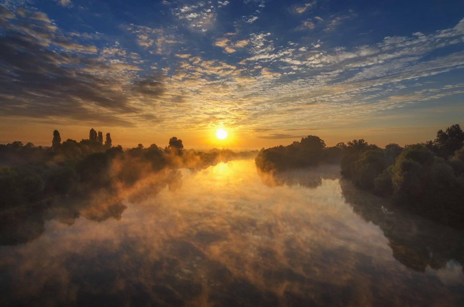 вода, краснодарский край, облака, протока, рассвет, река, туман, Игорь