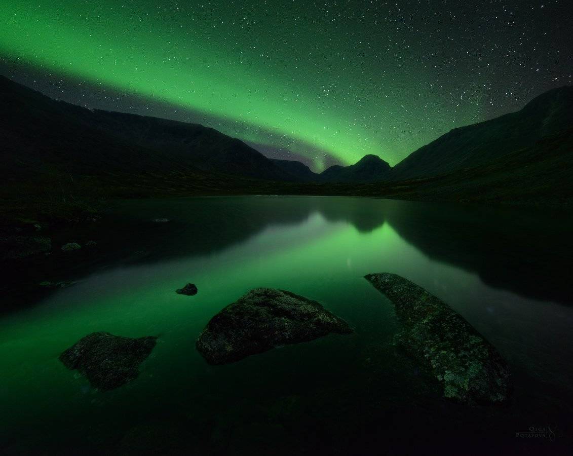 Кольский п-ов, Малая белая, Ночной пейзаж, Отражение, Северное сияние, Тахтаръявр, Хибины, Степаненко Ольга