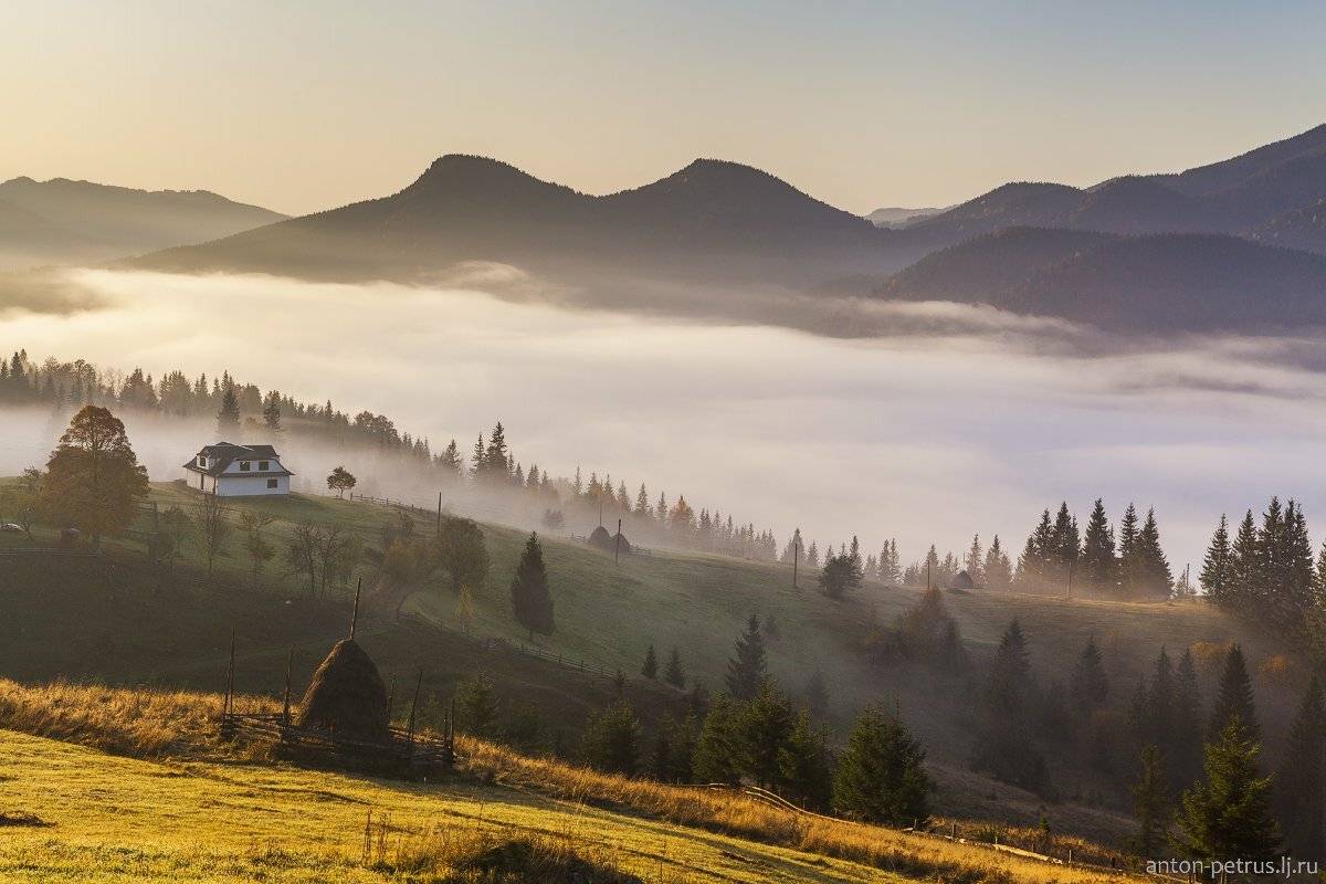 Горы, Карпаты, Осень, Рассвет, Туман, Антон Петрусь