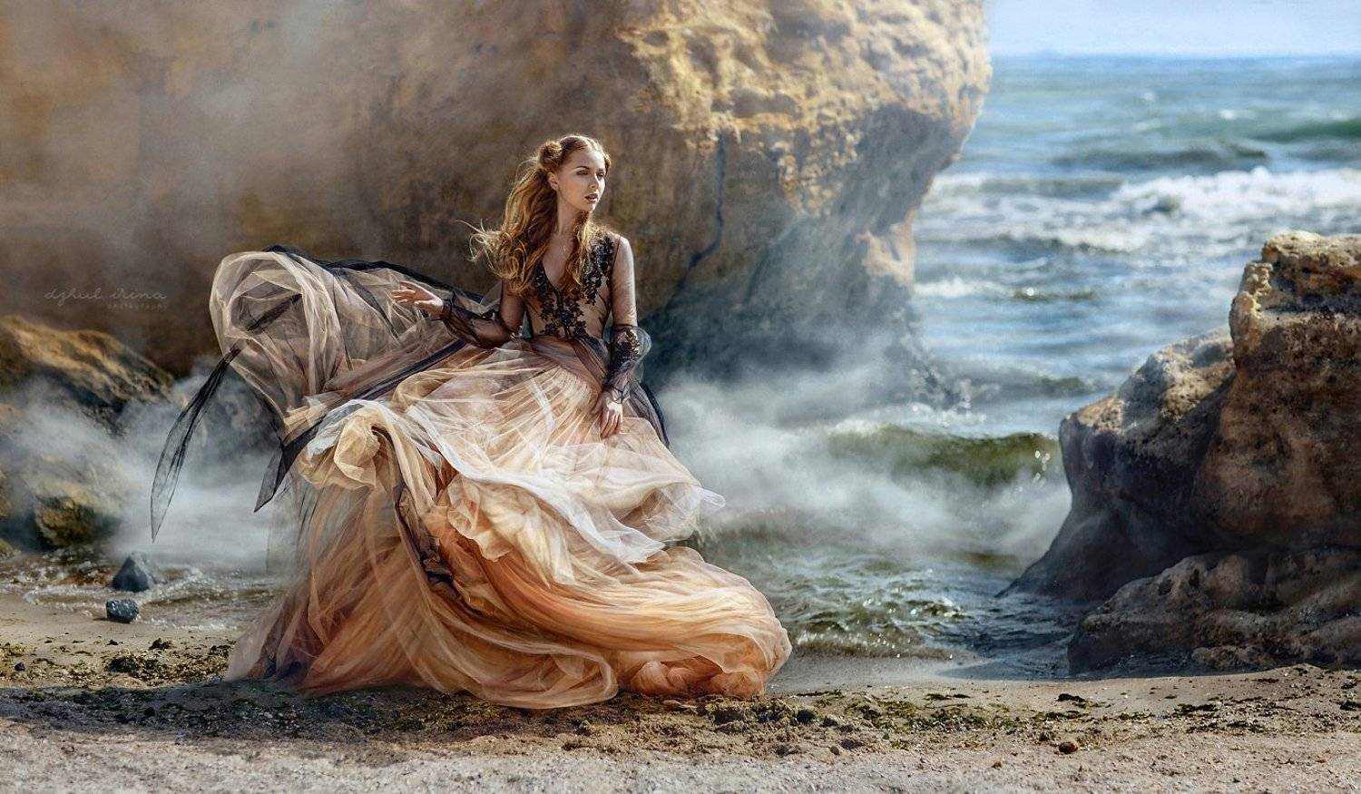 Dress, Girl, People, Portrait, Rock, Sea, Summer, Ирина Джуль