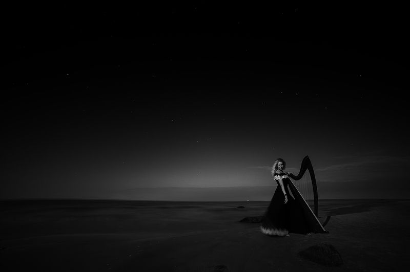 Black and white, Landscape, Long exposure, Night, Portrait Night sounds фото превью