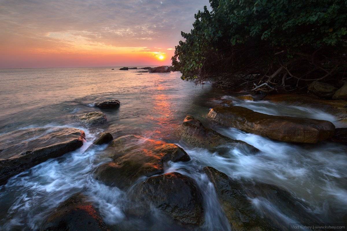 Камбоджа, Сиануквиль, пляж, закат, остров, джунгли, азия, сиамский залив, валуны, путешествие, Владимир Куцый