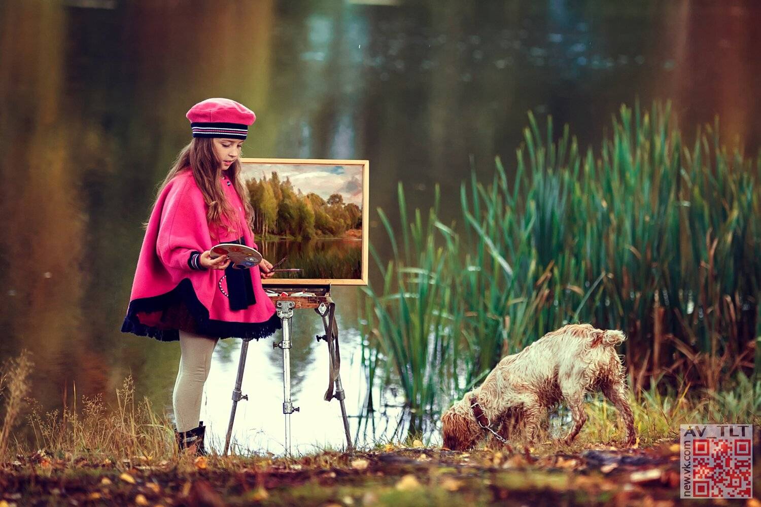девочка,художник,собака,рисуем,озеро, Сухарь Александр