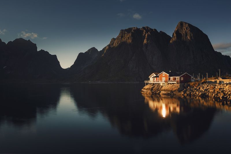 Закат, Лофотены, Море, Норвегия, Пейзаж, Приро Норвежский вечер фото превью