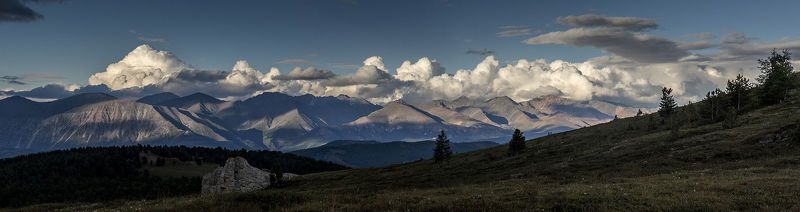 Алтай, горы, закат, Горный Алтай. Курайский хребет с перевала Орой. фото превью
