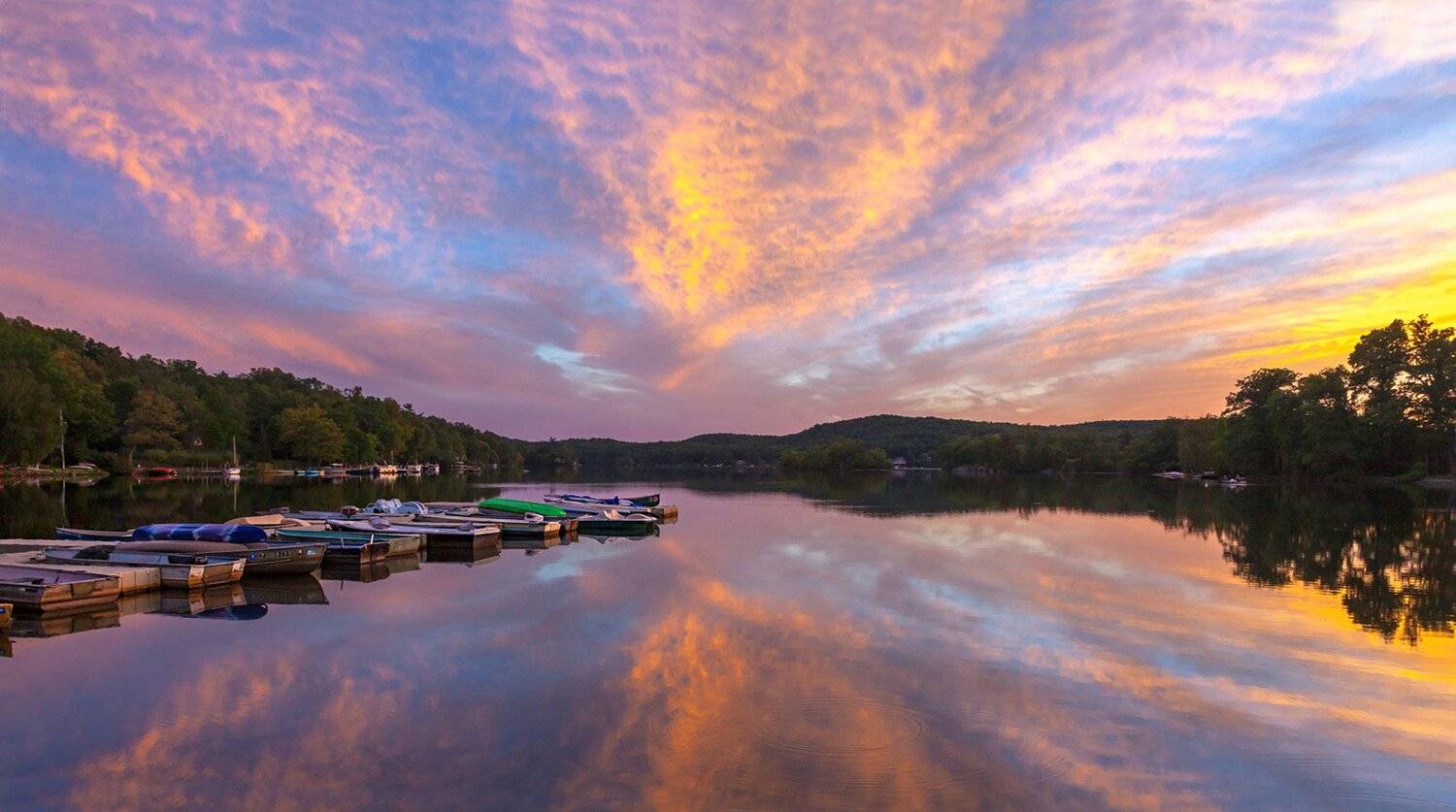 Вечер, Закат, Лодка, Лодки, Небо, Облака, Озеро, Отражения, Пейзаж, Природа, Антонина