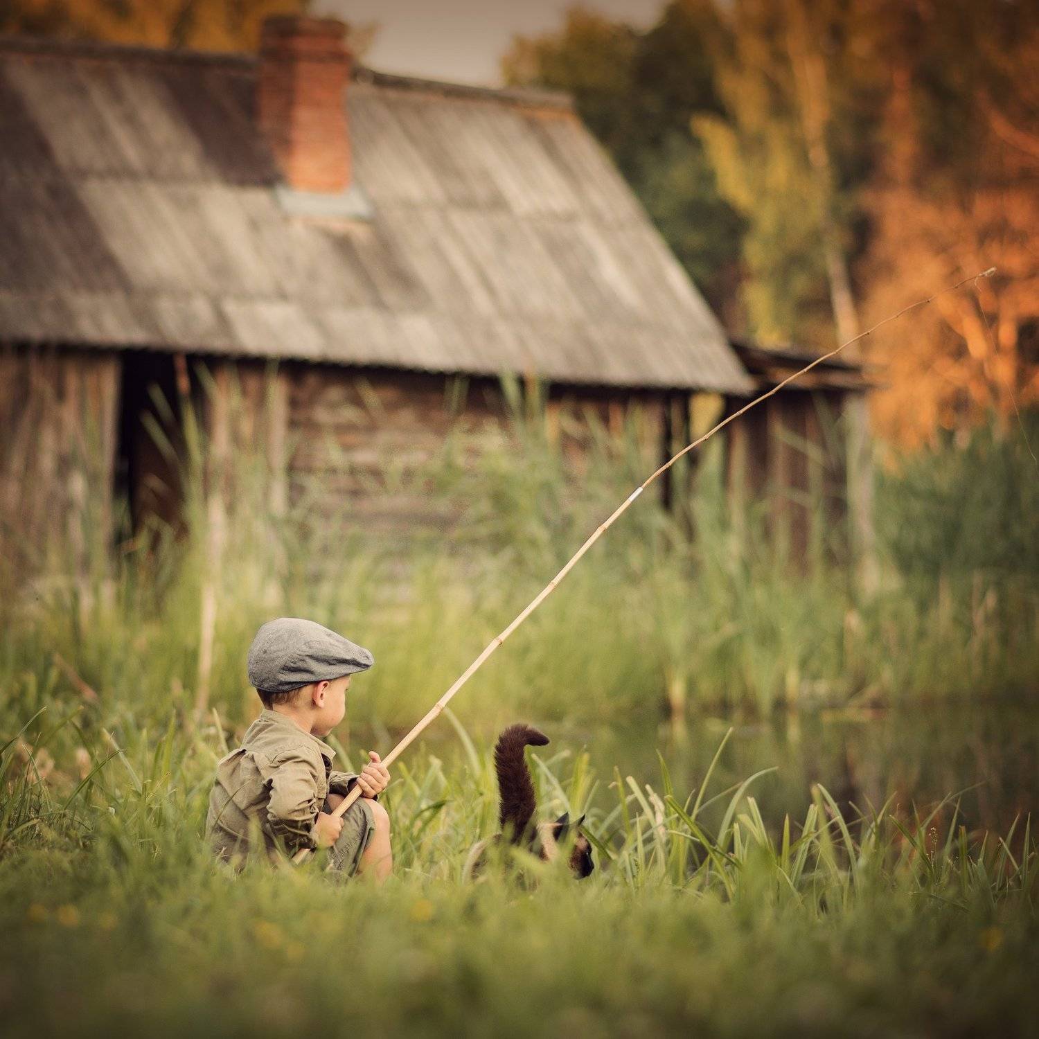fishing,willage,life,boy,cat,vintage, Olegs Bucis