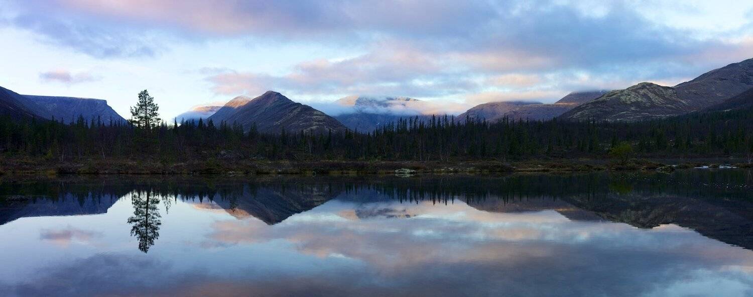Хибины Полигональные озера отражение горы рассвет кольский полуостров, Никифоров Егор