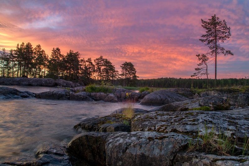 2016, D3100, Nikon, Лето, Мыс пери нос, Онега, Онежское озеро, Остров, Пейзаж, Природа, Путешествие, Рассвет, Республика карелия Небесный пожар фото превью