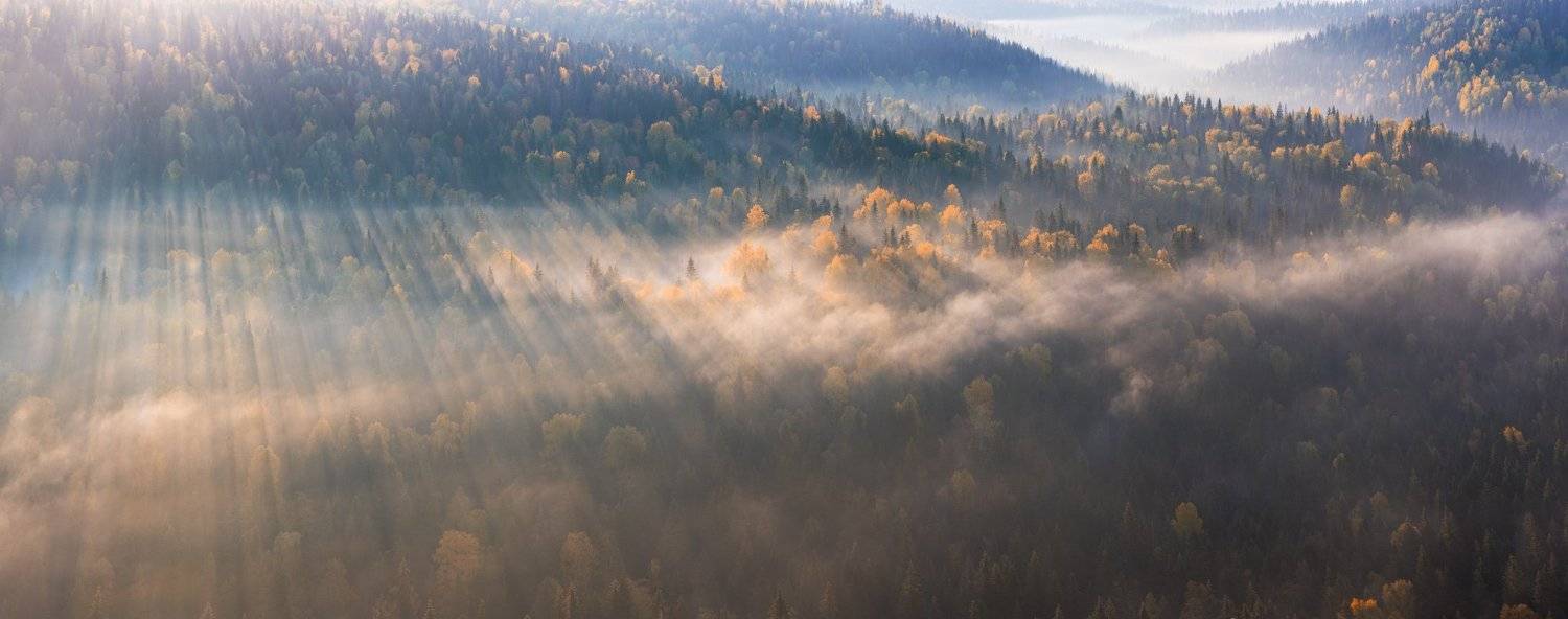 Золотая осень, Осенний пейзаж, Панорама, Пейзаж, Пермский край, Тайга, Туман, Урал, Усьва, Усьвинские столбы, Вадим Балакин