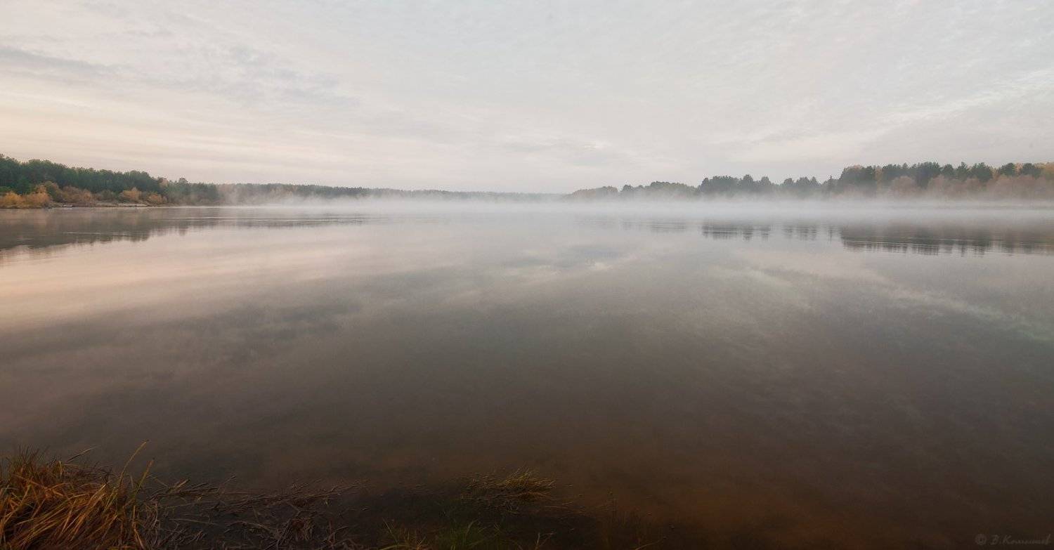озеро, осень, пейзаж, природа, рассвет, туман, Владимир Комышев