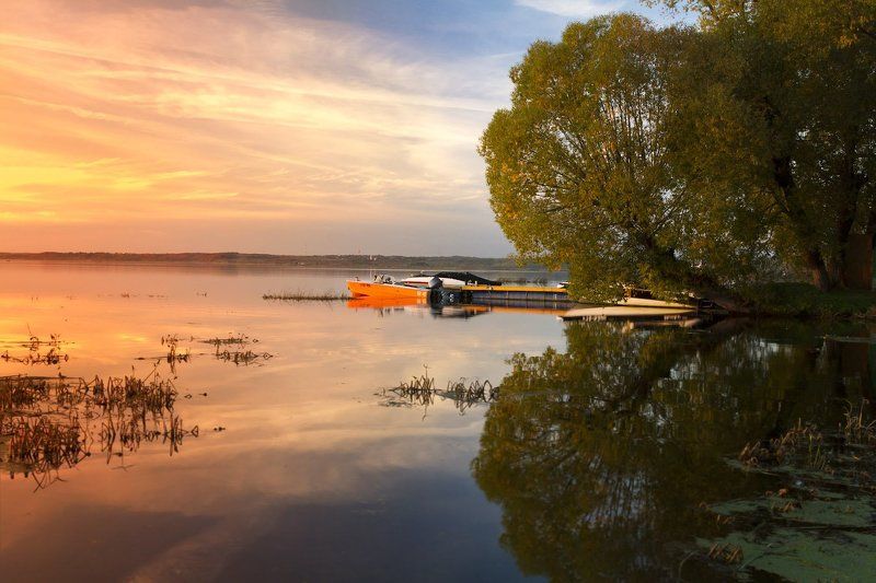 Закат, Озеро, Осень, Переславль-Залесский, Плещеево Закат на озере фото превью