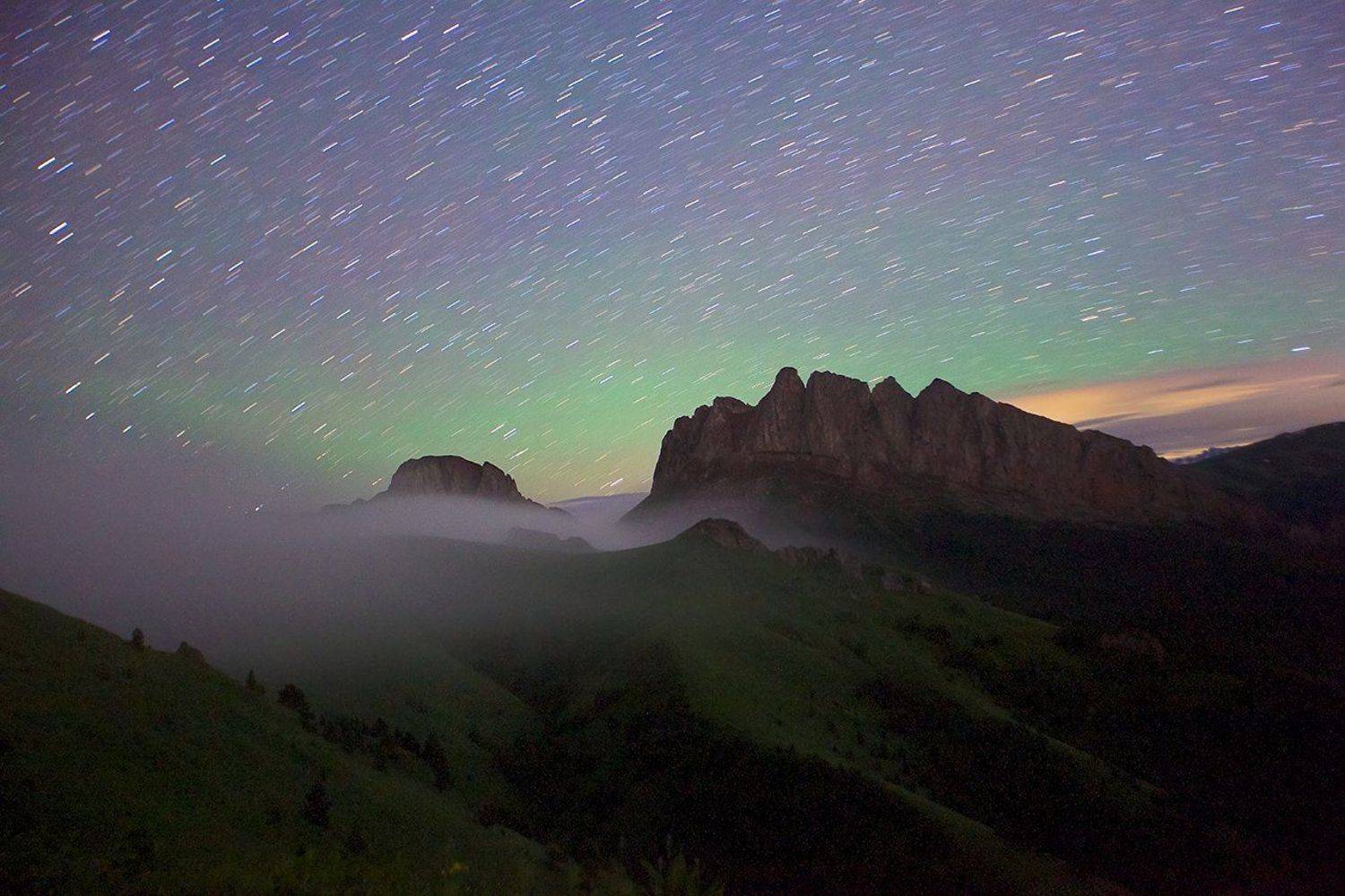 адыгея,горы,кавказ,природный парк большой тхач ачешбоки ночь звезды туман, Никифоров Егор