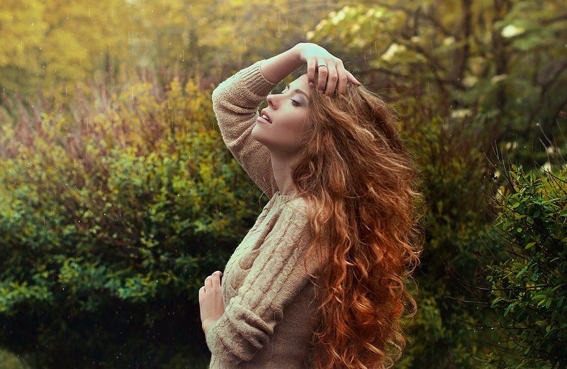 Beautiful, Emotion, Girl, Natural light, Nature, Portrait, Rain, Портрет Cloudy фото превью