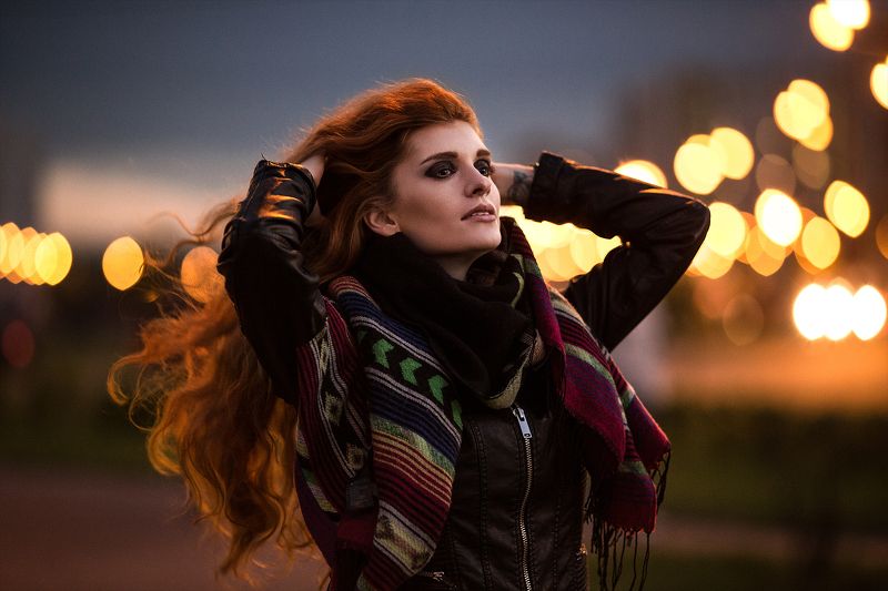 Evening, Face, Light, Orange, Portrait, Redhead, Street, Вечер, Портрет, Рыжая, Улица Evening lights фото превью