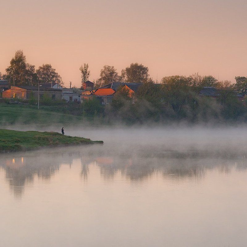утро, туман, село, рыбак, восход Утро фото превью