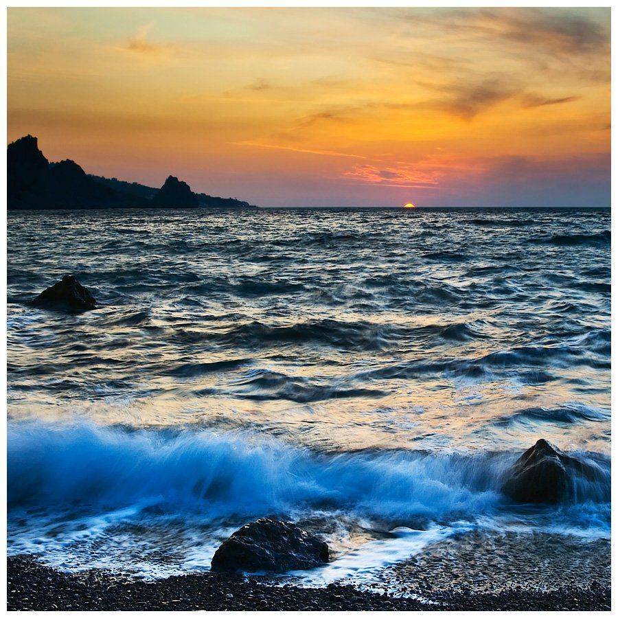 утро, пейзаж, крым, море, волны, камни, небо, солнце, Oleg Dmitriev