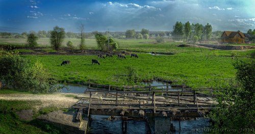 Классическая пастораль с разрушенным мостиком