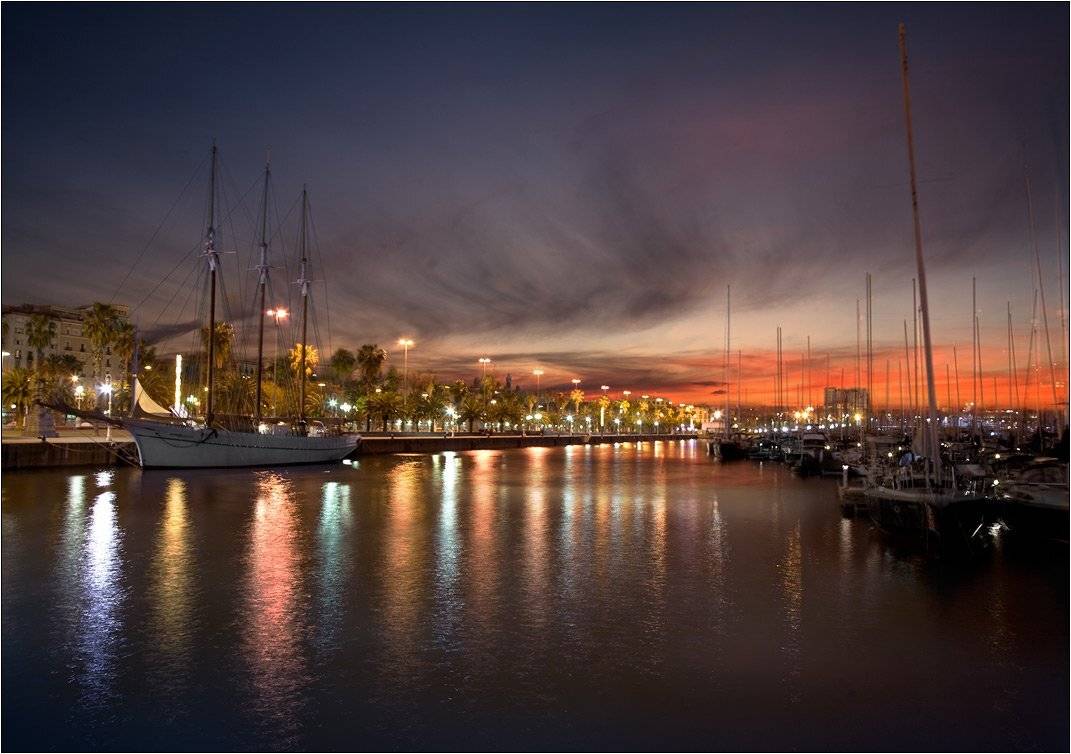 испания, барселона, ночь, порт, корабли, яхты, Boris Bort