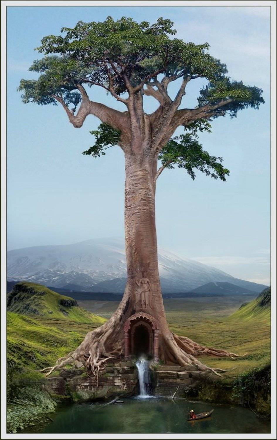 дерево, холмы, природа, лодка, рыбак, ручей, омут, Анатолий Кудрявцев