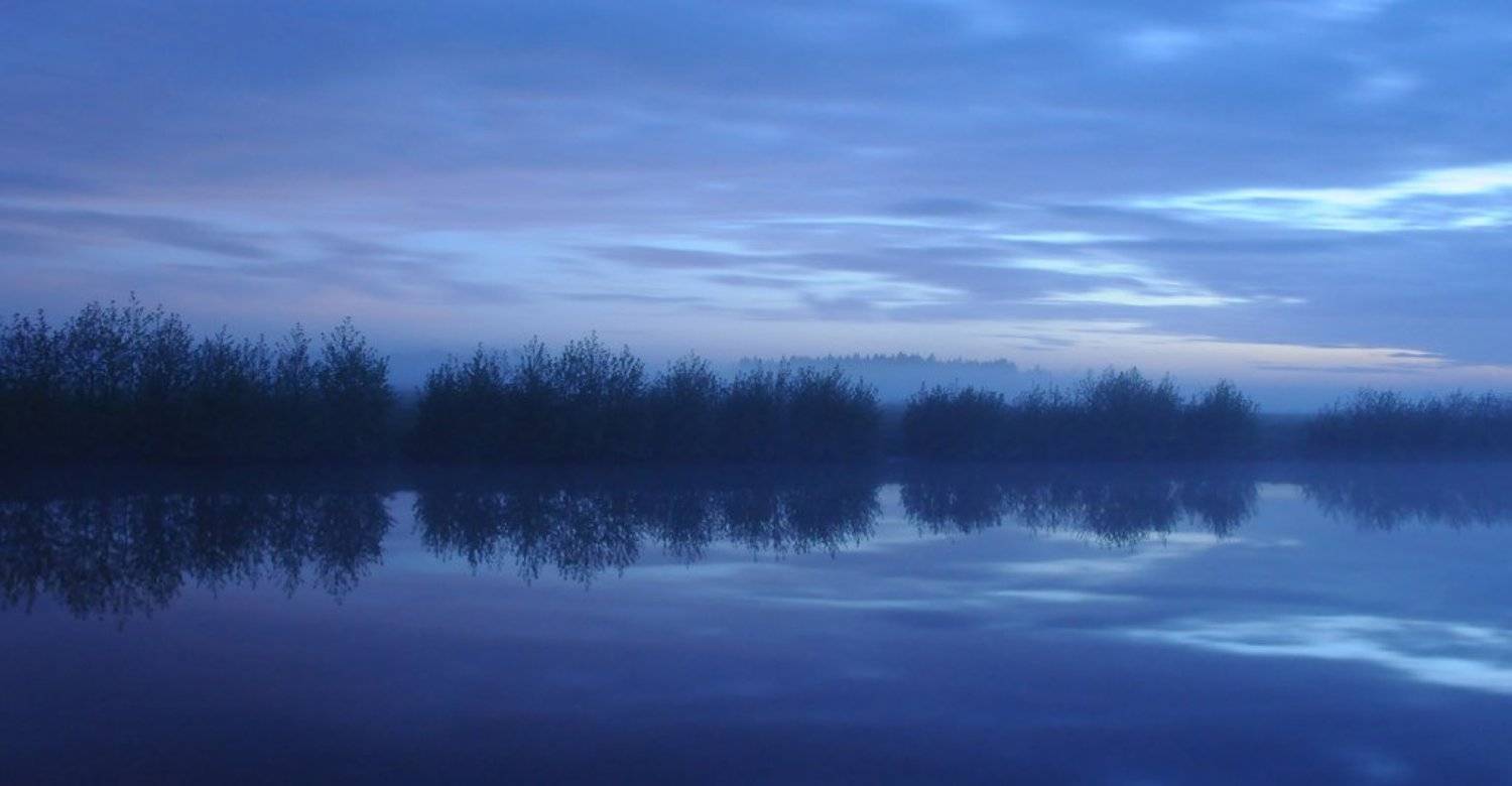 туман, закат, река, облака, Света и Вася