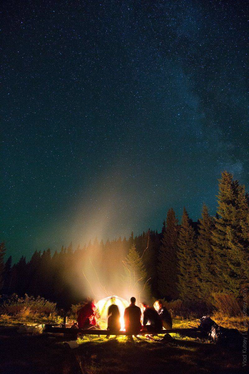 ночь, звезды, лагерь, палатка, костер, путешествие, карпаты, горы, гора, шпицы, Владимир Куцый