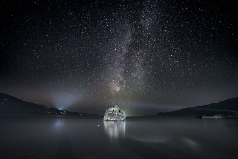 море, ночь, ночное небо, звезды, шхуна, млечный путь, звездное небо Звездная гавань фото превью