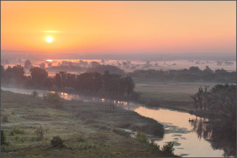 Солнце Туман Река Рыбалка фото превью