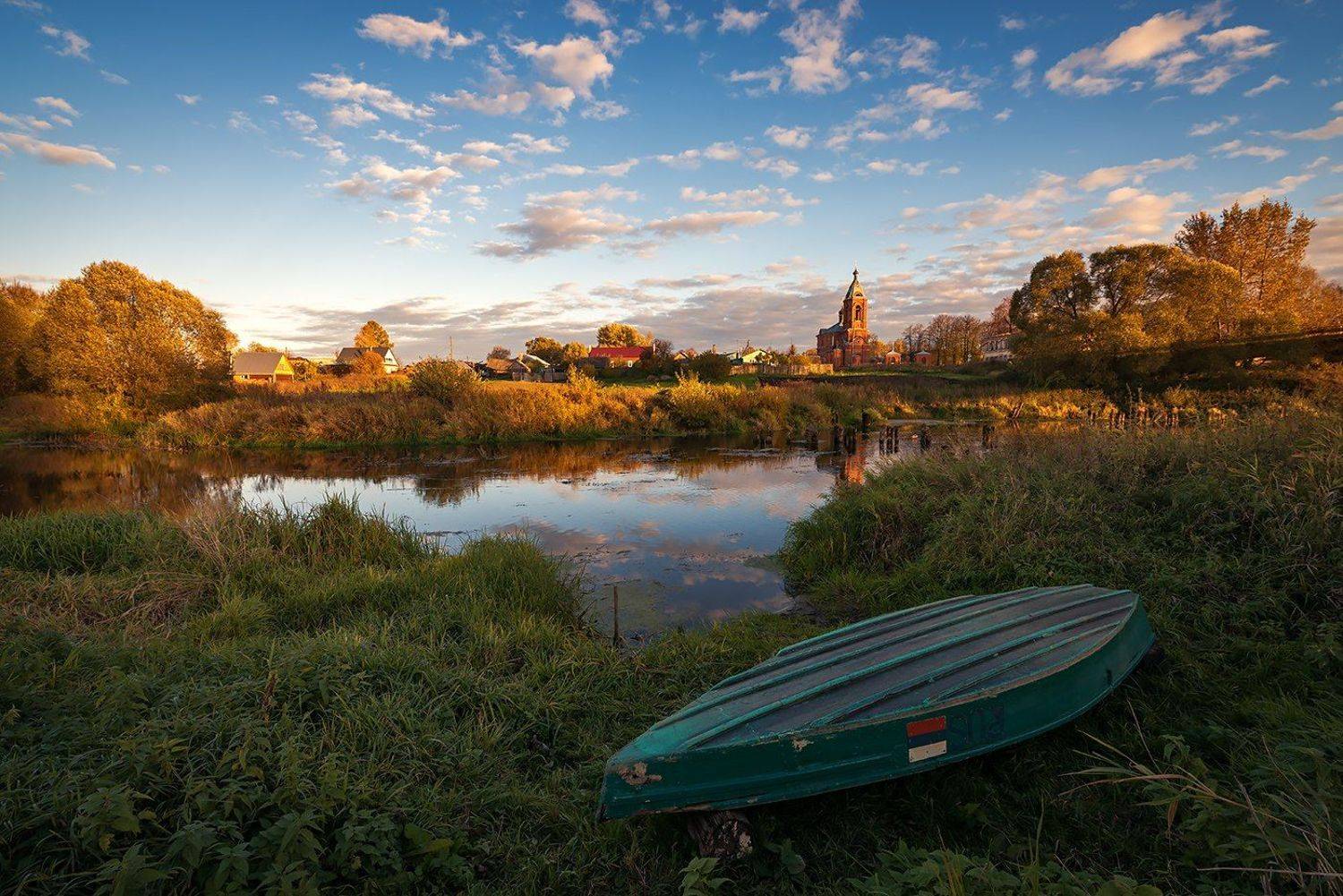 октябрь, теза, лодка, вечер, Олег Белый