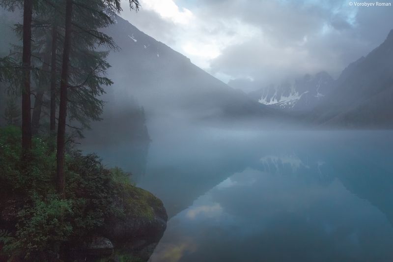Алтай, Горное озеро, Горы, Озеро, Отражение, Туман after rain фото превью