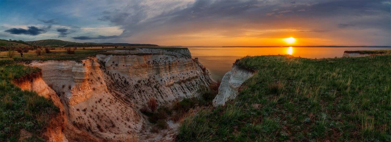 Берег, Весна, Волга, Восход, Небо, Панорама, Пейзаж, Природа, Рассвет, Река, Солнце, Утро, Альберт Беляев