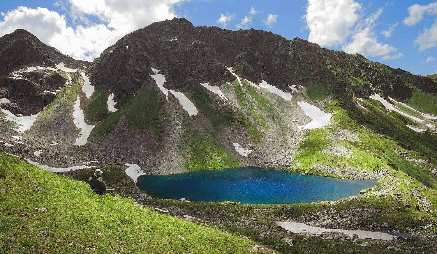 горы, озеро, снег, туризм, Дмитрий